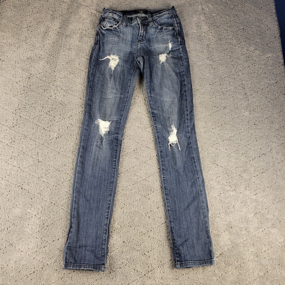 Judy Blue Jeans Womens 3/26 Blue Skinny Fit Distressed Dark Wash Low Rise Denim